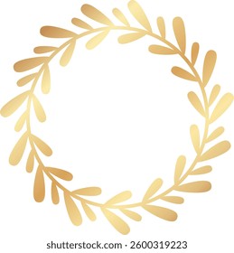 Golden laurel wreath forming a circle, perfect for elegant invitations, wedding designs, logos, and branding, symbolizing victory, achievement, and celebration