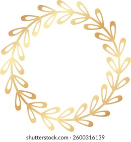 Golden laurel wreath forming a flawless circle against a pristine white background, enhancing elegant and minimalist designs with a touch of luxury and sophistication