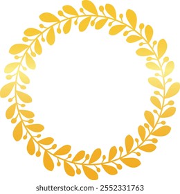 Coroa de louro dourado forma um círculo perfeito, oferecendo um quadro sofisticado e elegante em um fundo branco limpo, adequado para vários fins de design e comemoração