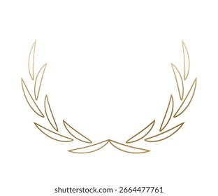 Quadro de coroa de louro dourado isolado no fundo branco. Elegante anel de folha circular em design de gradiente de ouro minimalista para prêmios, certificados, convites, marca de luxo. Elemento de vetor decorativo