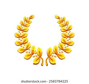 Golden laurel wreath for game asset or victory award badge, vector trophy icon. Golden laurel wreath of heraldic leaves frame for win reward or winner medal prize and royal emblem for best triumph