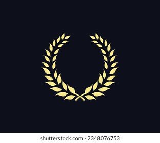 Golden laurel wreath. Gold silhouette laurel foliate wreaths award logo design. Golden leaf silhouette on black background vector design and illustration.
