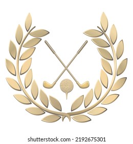 golden laurel wreath with golf symbols on white background