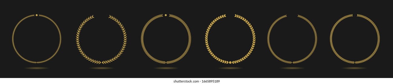 Golden Laurel wreath icon set. Award ceremony symbols, victory concept icons