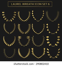 Golden laurel wreath icon set for presentation ceremony, sport or business award