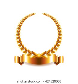 Golden laurel wreath isolated on white photo-realistic vector illustration