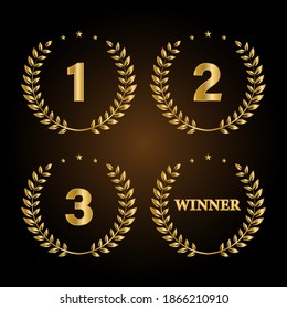 Golden Laurel wreath label badge set isolated