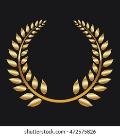 Golden Laurel wreath on black background vector illustration