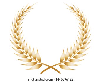 Golden Laurel Wreath or organic rice grains isolated in white background, vector illustration