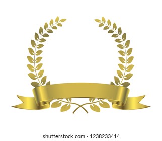 Golden laurel wreath with golden ribbon. Vector luxury design elements for award or success.