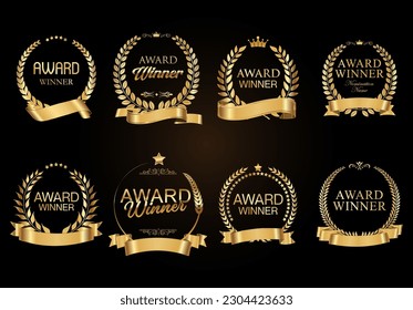 Golden laurel wreath with golden ribbon vector Award winner collection