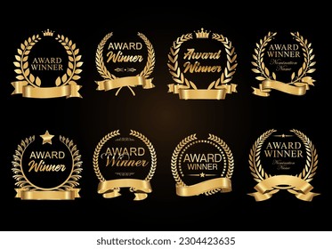 Golden laurel wreath with golden ribbon vector Award winner collection