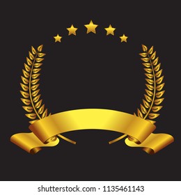 Golden laurel wreath with ribbon.Decorative design element.