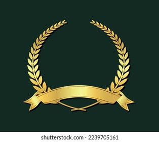 Golden laurel wreath with ribbon.Gold award symbol.Vector illustration.