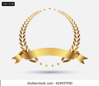 Golden Laurel Wreath With Ribbon.Laurel Wreath Vector Template.