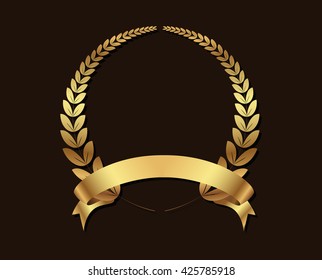 Golden laurel wreath with ribbon.Laurel wreath vector template.