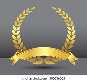 Golden laurel wreath with ribbon.Laurel wreath vector template.