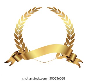 Golden laurel wreath with ribbon.Laurel wreath vector template.