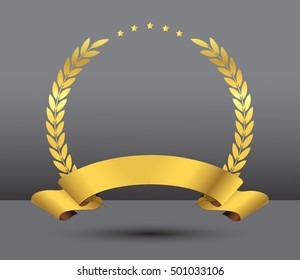 Golden laurel wreath with ribbon.Laurel wreath vector template.