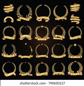 Golden Laurel Wreath With Golden Ribbons Vector Illustration Collection