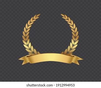 Golden laurel wreath with ribbon.Vector laurel wreath.