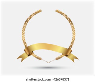 Golden laurel wreath with ribbon.Vector.