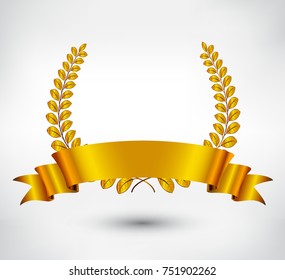 Golden laurel wreath with ribbon.Vector.