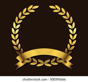 Golden laurel wreath with ribbon.Vector illustration.