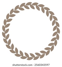 Golden laurel wreath round frame. Gold ring with leaves, circle award logo or emblem vector illustration. Roman circular badge for your design anniversary, wedding, award isolated on white background.