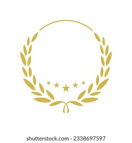 Golden laurel wreath round stamp frame vector design. Isolated outline illustration. Editable guarantee badge template. Approved seal with copy space. Decorative sticker border on white background