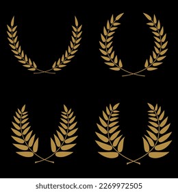 golden laurel wreath set icon isolated on black background universal template flower frame vector illustration