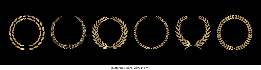 Golden laurel wreath set in a luxury and elegant style for award, victory, and achievement themes. Prestige concept