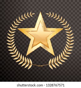 goldener Lorbeerkranz mit goldenem Stern, Vektorgrafik editierbar und überlagert