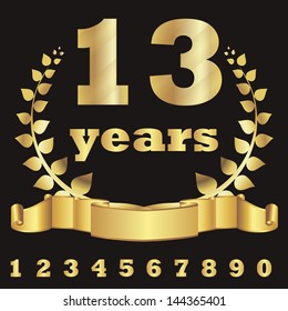 golden laurel wreath with striped digit of jubilee years on black background. eps10 vector illustration