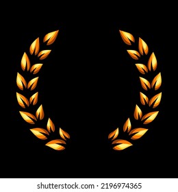 Golden laurel wreath. Symbol of victory, reward signs. Sports trophy logo.