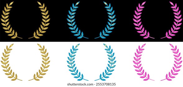 Golden laurel wreath. trophy, award, champion concept badge, golden branch with leaves. vector illustration on black and transparent background