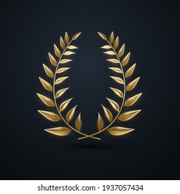 Golden laurel wreath. Vector 3d illustration. Vintage label with gold branches