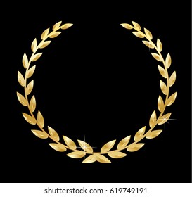 Golden laurel wreath vector illustration isolated on black background