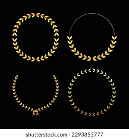 Golden laurel wreath, winner award set vector illustration. Gold victory symbol, insignia emblem decoration design, triumph honor champion prize isolated