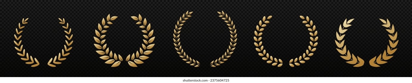 Golden laurel wreath. Winner symbol and trophy decorated with ornament branches with award distinctions and sports vector triumph