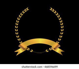 Golden laurel wreath.Laurel wreath with ribbon.Vector illustration.