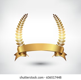 Golden laurel wreath.Laurel wreath with ribbon.Vector.