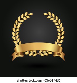 Golden Laurel Wreath.Laurel Wreath With Ribbon.Vector.