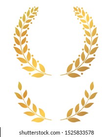 Golden laurel wreaths, round and half vector illustration