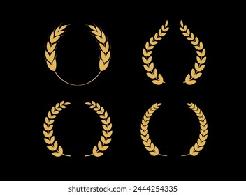 Golden laurel wreaths Royalty. Wheat ears icons set. depicting an award, winner, achievement, emblem. Vector illustration