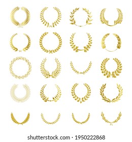 Golden Laurel Wreaths set on white background