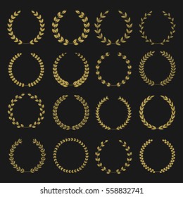 Golden laurel wreaths. Winner labels, award symbols