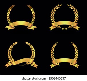 Golden Laurel Wreaths.Set Of Laurel Wreath With Golden Ribbon.