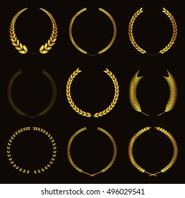 Golden laurel wreaths.Laurel wreaths vector collection.