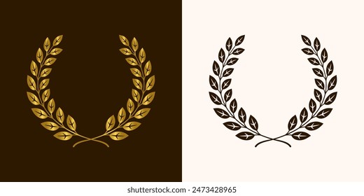 golden laurels wreaths and branches with leaves. swirls, twigs and flower ornaments. herbs, flowers and plants elements. vector design elements